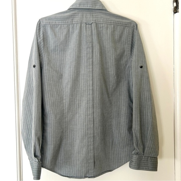 Express Men's Casual Button Down Shirt Gray Roll Tab Sleeve size Small 14 14.5 - Picture 4 of 16
